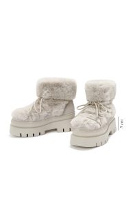 بوت مخمل‌دار با زیره ضخیم کرم زنانه دری مد