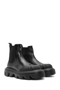 بوت مردانه چرم زیره ضخیم مشکی دری مد