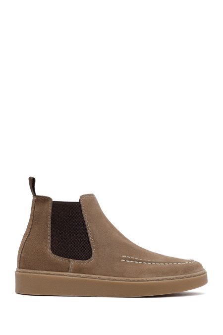 بوت مردانه چرمی بژ جیر چلسی دری مد