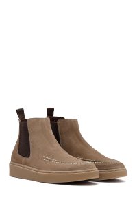 بوت مردانه چرمی بژ جیر چلسی دری مد