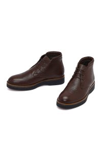 بوت مردانه چرمی قهوه‌ای بندی دری مد