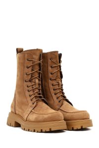 بوت نبوک زنانه قهوه‌ای زیپ‌دار زیره ضخیم دری‌مد