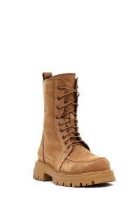 بوت نبوک زنانه قهوه‌ای زیپ‌دار زیره ضخیم دری‌مد