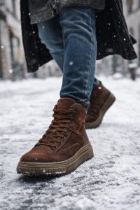 بوت نبوک مردانه قهوه‌ای بندی دری‌مد