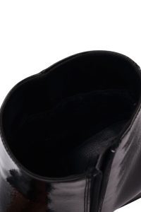 بوت ورنی زنانه مشکی پاشنه ضخیم کوتاه دری مد