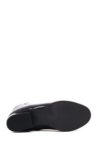 بوت ورنی زنانه مشکی پاشنه ضخیم کوتاه دری مد