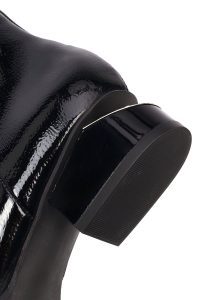 بوت ورنی زنانه مشکی پاشنه ضخیم کوتاه دری مد