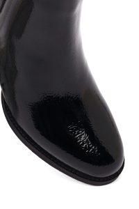 بوت ورنی زنانه مشکی پاشنه ضخیم کوتاه دری مد