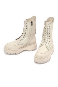 بوت پستال زنانه چرمی بژ کفی ضخیم زیپ دار دری مد