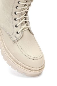 بوت پستال زنانه چرمی بژ کفی ضخیم زیپ دار دری مد