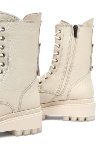 بوت پستال زنانه چرمی بژ کفی ضخیم زیپ دار دری مد