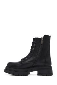 بوت پستال زنانه چرمی مشکی زیپ دار کفی ضخیم دری مد