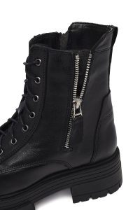 بوت پستال زنانه چرمی مشکی زیپ دار کفی ضخیم دری مد