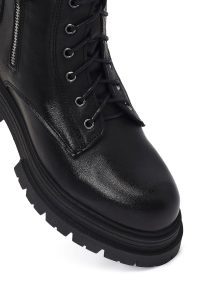 بوت پستال زنانه چرمی مشکی زیپ دار کفی ضخیم دری مد