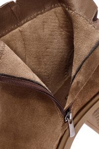 بوت چرم جیر پاشنه ضخیم قهوه ای زیپ دار دری مد