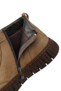 بوت چرم نبوک مردانه بژ بندی و زیپ‌دار ساق‌دار دری‌مد