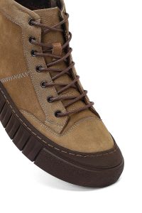 بوت چرم نبوک مردانه بژ بندی و زیپ‌دار ساق‌دار دری‌مد