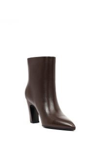 بوت چرمی زنانه قهوه‌ای پاشنه ضخیم دری مد