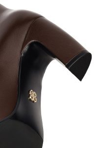 بوت چرمی زنانه قهوه‌ای پاشنه ضخیم دری مد