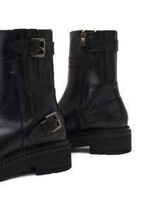 بوت چرمی زنانه مشکی زیپ‌دار زیره ضخیم دری مد