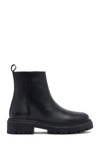 بوت چرمی زنانه مشکی زیپ‌دار زیره ضخیم دری‌مد