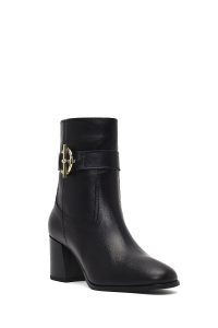 بوت چرمی زنانه مشکی زیپ‌دار پاشنه ضخیم دری مد