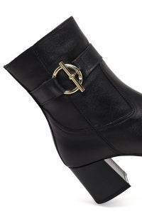 بوت چرمی زنانه مشکی زیپ‌دار پاشنه ضخیم دری مد