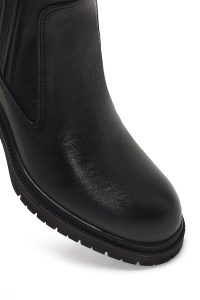 بوت چرمی زنانه مشکی زیپ‌دار پاشنه ضخیم دری‌مد