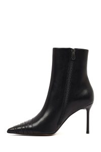 بوت چرمی زنانه مشکی زیپ‌دار پاشنه نازک دری مد