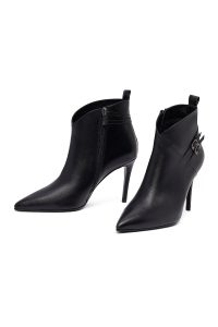 بوت چرمی زنانه مشکی زیپ‌دار پاشنه نازک دری‌مد