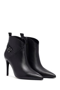 بوت چرمی زنانه مشکی زیپ‌دار پاشنه نازک دری‌مد