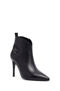 بوت چرمی زنانه مشکی زیپ‌دار پاشنه نازک دری‌مد