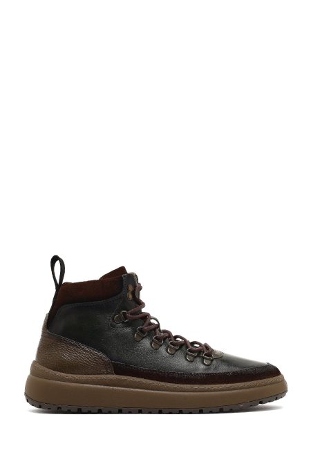 بوت چرمی مردانه سبز بندی زیره ضخیم دری‌مد