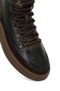 بوت چرمی مردانه سبز بندی زیره ضخیم دری‌مد