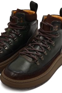 بوت چرمی مردانه سبز بندی زیره ضخیم دری‌مد