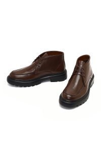 بوت چرمی مردانه قهوه‌ای بندی زیره ضخیم دری‌مد
