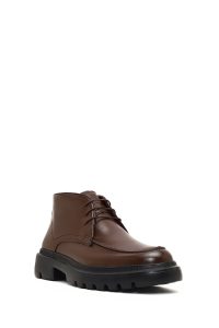 بوت چرمی مردانه قهوه‌ای بندی زیره ضخیم دری‌مد