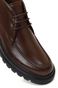 بوت چرمی مردانه قهوه‌ای بندی زیره ضخیم دری‌مد