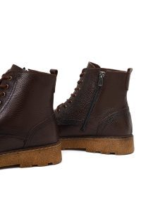 بوت چرمی مردانه قهوه‌ای زیپ‌دار زیره ضخیم دری‌مد