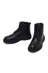 بوت چرمی مردانه مشکی بندی دری‌مد