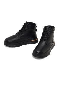 بوت چرمی مردانه مشکی بندی دری‌مد