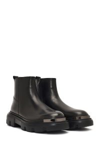 بوت چرمی مردانه مشکی زیپ‌دار زیره ضخیم دری‌مد