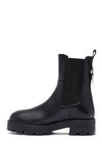 بوت چلسی زنانه چرمی مشکی زیره‌ضخیم دری مد