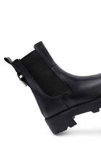 بوت چلسی زنانه چرمی مشکی زیره‌ضخیم دری مد