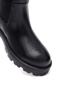 بوت چلسی زنانه چرمی مشکی زیره‌ضخیم دری مد