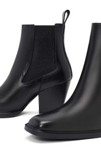 بوت چلسی زنانه چرمی مشکی پاشنه ضخیم دری مد