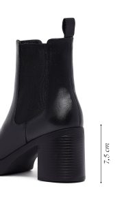 بوت چلسی زنانه چرمی مشکی پاشنه‌بلند ضخیم دری مد