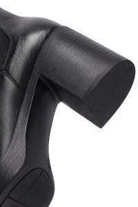 بوت چلسی زنانه چرمی مشکی پاشنه‌بلند ضخیم دری مد