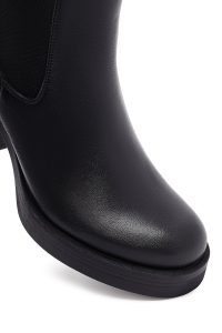 بوت چلسی زنانه چرمی مشکی پاشنه‌بلند ضخیم دری مد