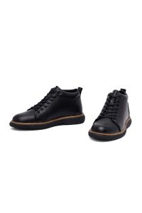 بوت کژوال مردانه چرمی مشکی بندی دری مد